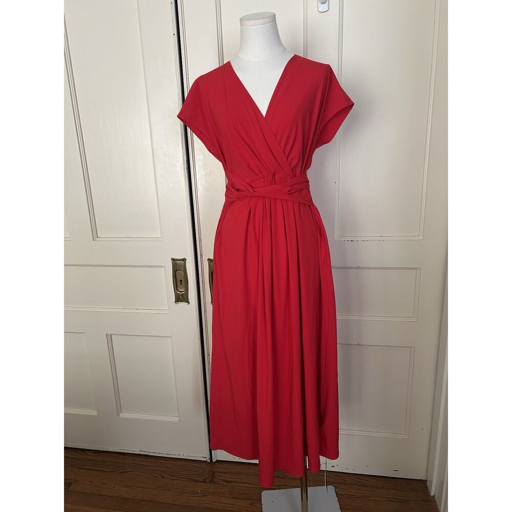 Halara Breezeful Wrap Front Stretch Midi Dress Womens Size Medium Red Bold NWT